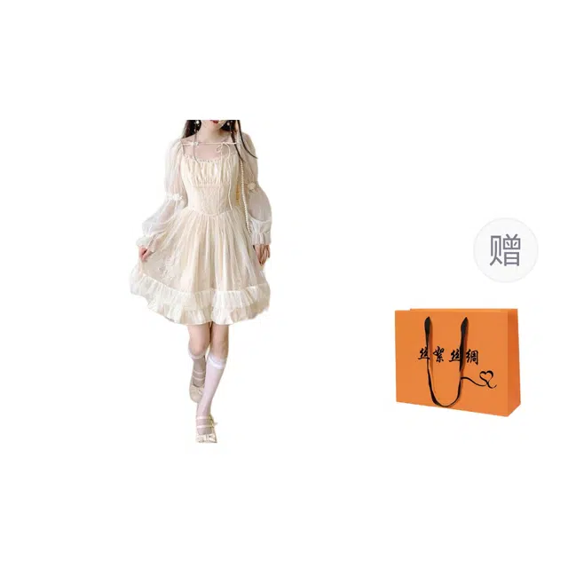 丝絮丝绸 春秋设计感公主裙法式千金袖仙气小众蕾丝裙子长袖连衣裙 女款