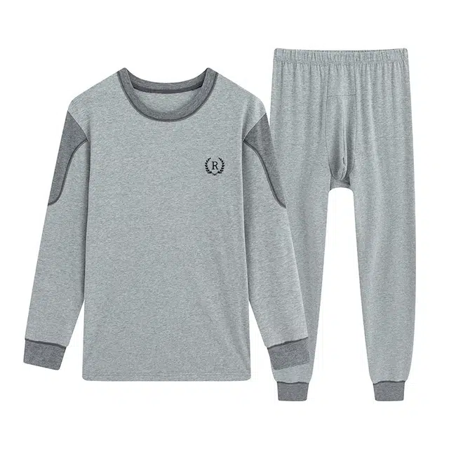 贴身领域 秋衣秋裤青少年纯棉全棉毛衫初中高中学生男士内衣保暖套装 男款