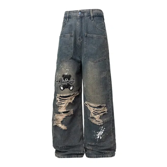 HUANQIU Vintage Streetwear Denim Pants