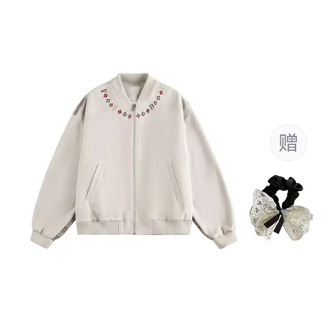 涂诗菲 美式字母印花百搭宽松舒适休闲通勤遮肉日常慵懒风长袖外套夹克 男女同款