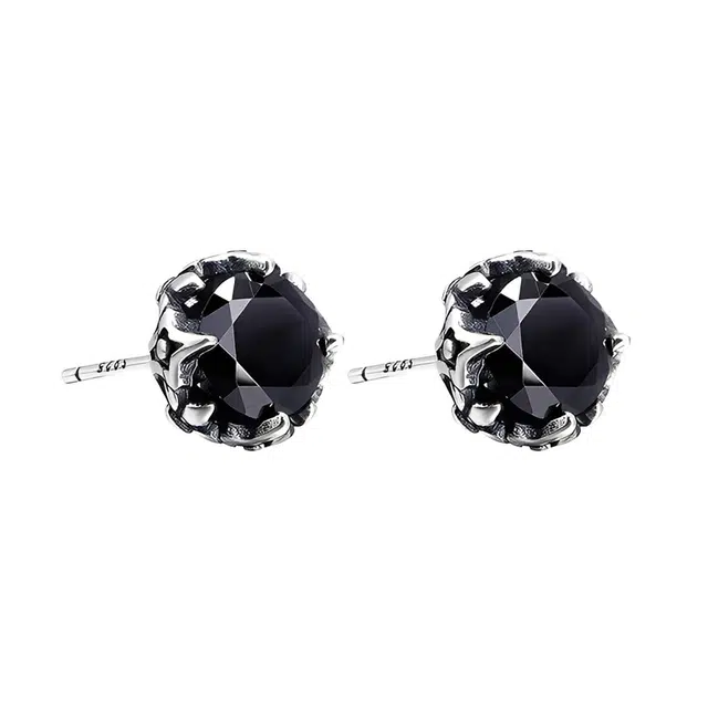 小银匠 时尚欧美街头皇冠黑白个性中性气质高级#好运天然 玛瑙 耳钉 女款