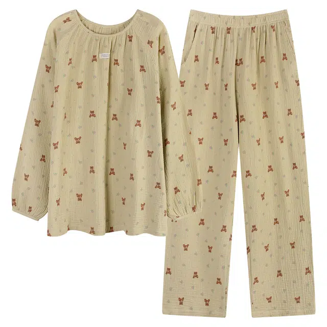 俏薇妮 春秋季全棉纯棉长袖长裤家居服圆领套头睡衣套装 女款