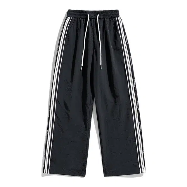 海尔斯 户外侧边条纹中腰宽松直筒系带休闲裤 男女同款