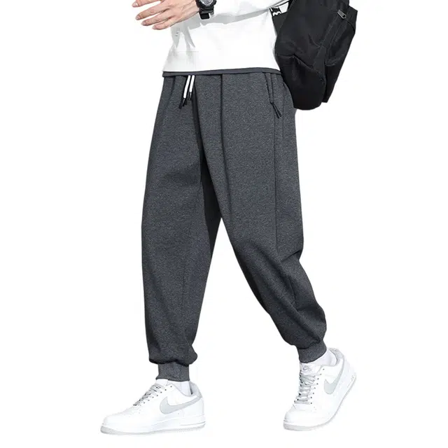 顶峰保罗 重磅宽松运动束脚裤无性别主义纯色加绒加厚大码通勤卫裤弹力抽绳显高显瘦简约百搭高街休闲裤 男女同款