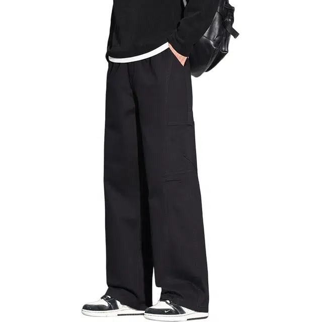 协协乐 纯棉高街风机能春秋季美式复古拼接设计感大口袋宽松直筒阔腿拖地裤百搭青少年痞帅休闲长裤工装裤 男款