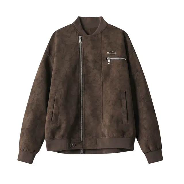 明尼凯 美式复古高街小众解构金属拉链设计感做旧水洗扎染外套日常通勤百搭休闲宽松个性时尚机车服痞帅工装立领夹克 男女同款