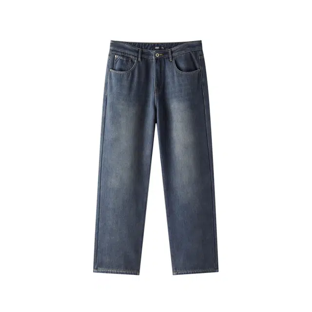 森马 加绒加厚保暖宽松直筒裤子做旧复古经典百搭简约休闲日常通勤柔软舒适牛仔裤 男款