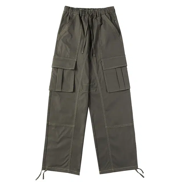 拾个壹先生 美式复古高街多口袋小众潮流宽松休闲百搭设计感抽绳长裤工装裤 男女同款
