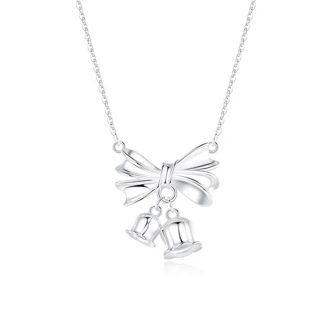 【S925纯银】 七七银饰 好运蝴蝶结 甜美梦幻铃铛冷淡风气质 简约小众设计高级感 森系闪耀优雅时尚 百搭通勤#好运  银 项链 女款