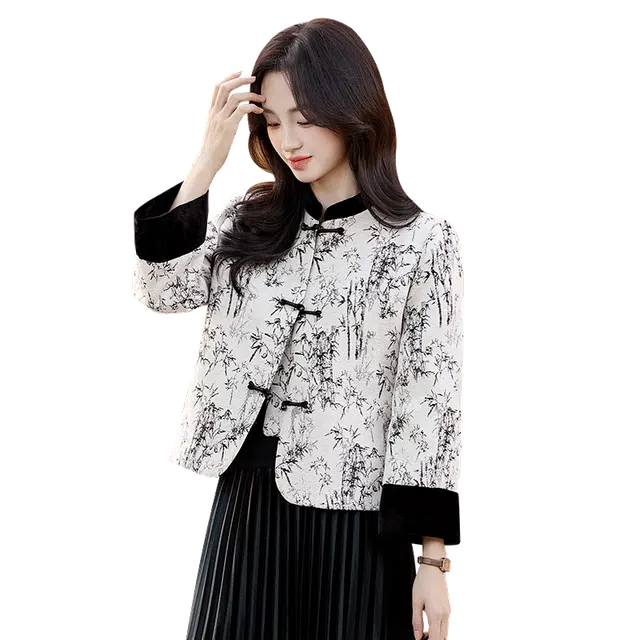 袋鼠 时尚气质休闲高级感新中式国风盘扣短款外套夹克 女款