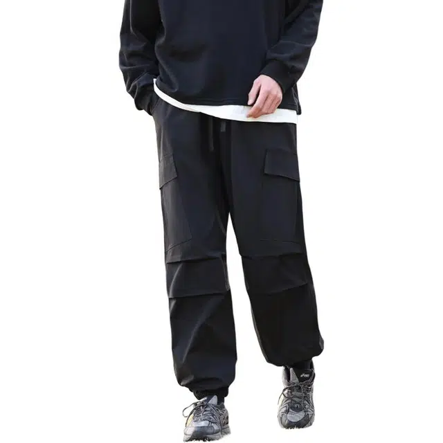 么宁 美式高街个性痞帅宽松束脚裤褶皱感运动哈伦长裤舒适透气休闲裤 男女同款