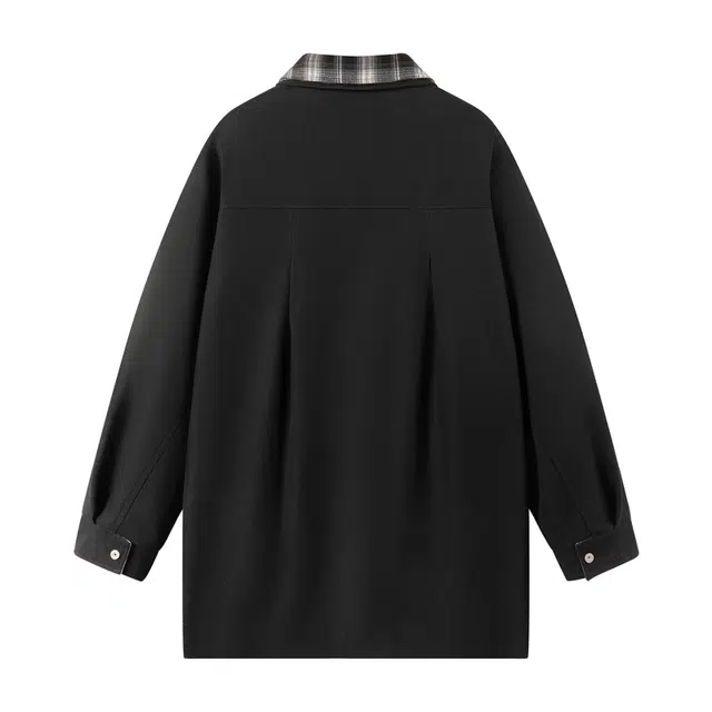 吾皇猫 原创美式复古高街简约基础款学院风撞色翻领格子春秋季中长款外套潮流潮牌休闲宽松工装上衣时尚百搭痞帅高级感 风衣 男女同款