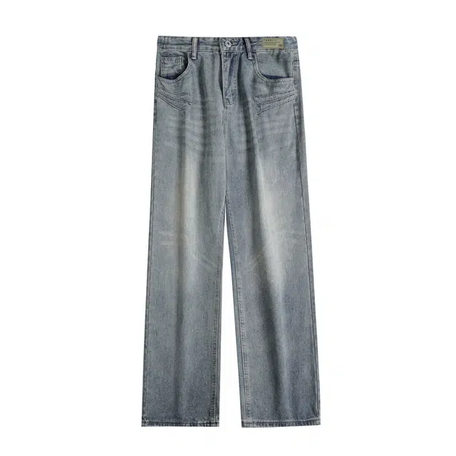 下层基础 水洗做旧垂感高街直筒宽松舒适休闲牛仔裤 男女同款