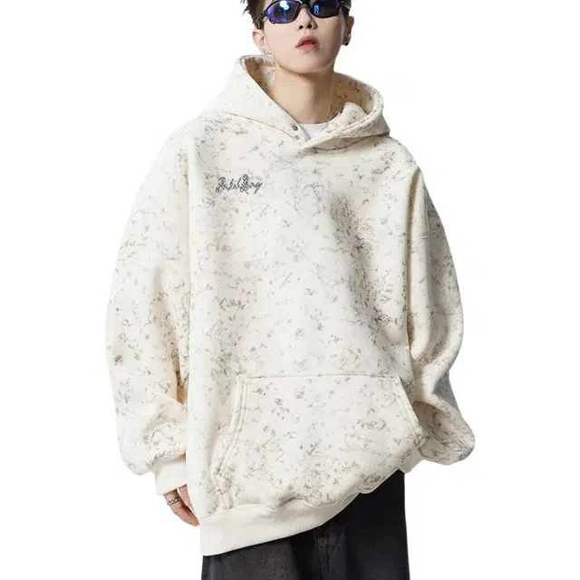 【重磅扎染连帽加绒】布客行 美式复古高街脏脏色落肩袖长袖上衣慵懒风御寒保暖休闲百搭宽松舒适基础款简约运动港风高级感卫衣 男女同款