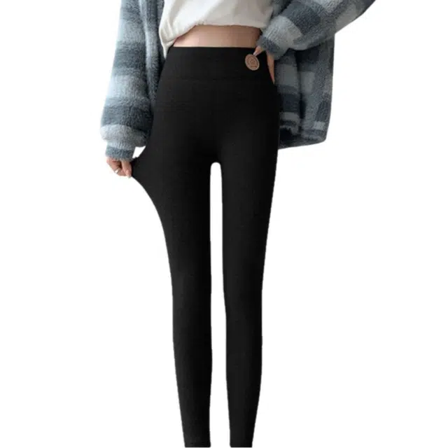 棉购 羊羔绒加绒加厚高弹保暖外穿简约优雅通勤休闲裤打底裤 女款