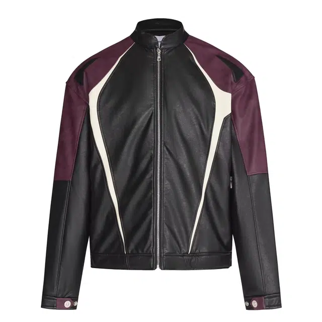 稻草人 街头撞色宽松机车服皮衣夹克 男女同款