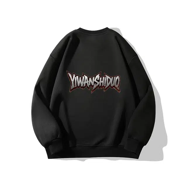 一碗士多 美式高街百搭小众纯色简约复古字母设计感宽松舒适日常通勤运动户外内搭个性落肩袖圆领卫衣 男女同款