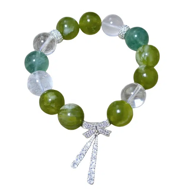 千叶珠宝 「青岚缀玉·蝶绾琼枝」 精致蝴蝶结优雅可爱灵动氛围感气质轻奢高级感小众设计款#好运天然 绿发晶 手串 男女同款情侣款