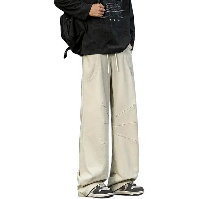 海尔斯 美式舒适纯色中腰宽松直筒休闲裤 男款