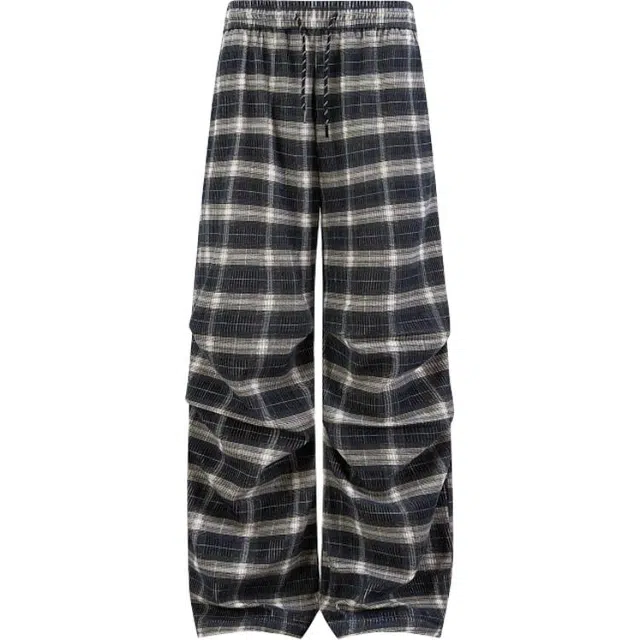 海尔斯 格子宽松直筒系带舒适百搭休闲裤 男款