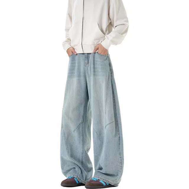 颂希尔 美式高街大码阔腿弯刀裤宽松休闲潮流百搭立体裁剪牛仔裤 男女同款