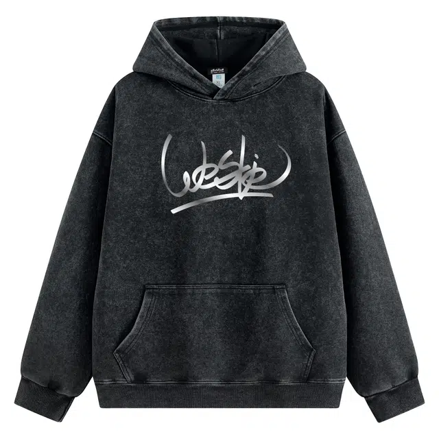 喜羊羊与灰太狼 高街风美式复古水洗做旧简约字母反光亮面压花重磅情侣日常通勤舒适宽松连帽套头卫衣 男女同款