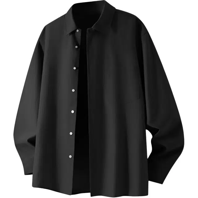 棉致 美式纯色简约通勤基础百搭外搭抗皱系扣宽松户外休闲舒适长袖衬衫 男女同款