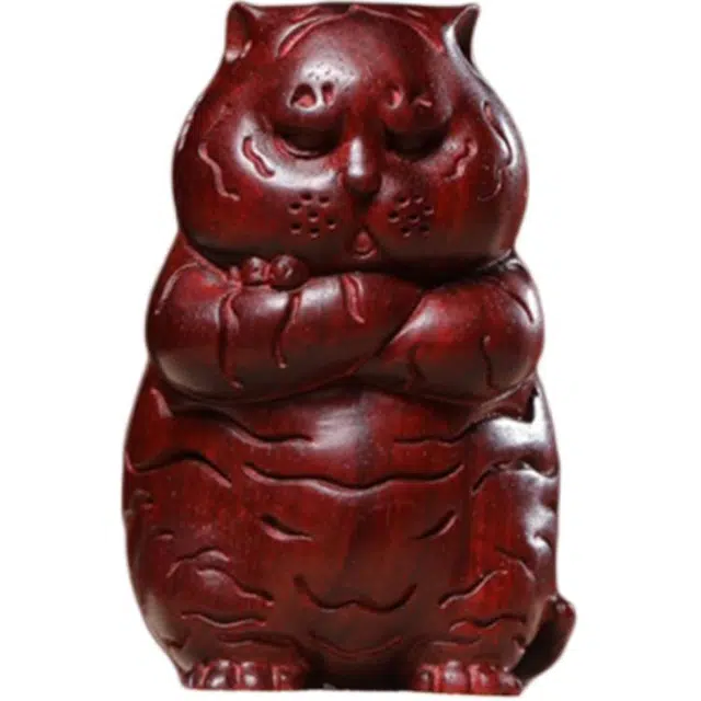 得笙陌 可爱胖小虎木雕桌面装饰创意雕刻工艺品 绿檀 摆件 儿童款