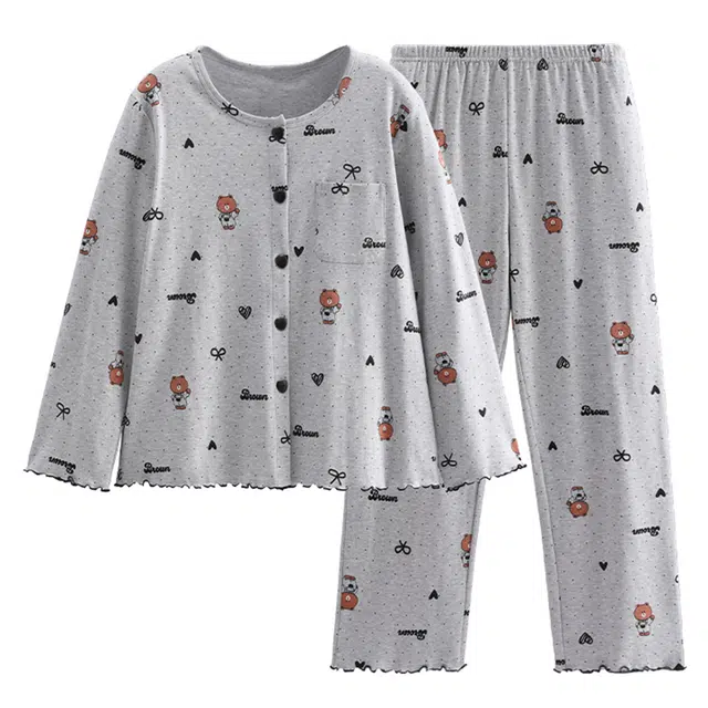 潞优野 高级感女春秋季纯棉长袖抗静电卡通可爱家居服睡衣套装 女款