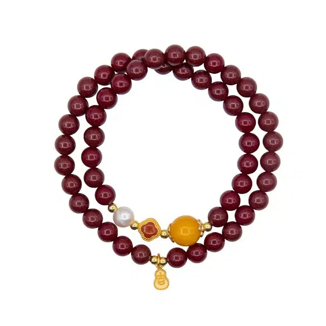 茂琼 新中式国潮复古风招财纳福日常时尚小众气质百搭万事顺心高级感#好运 朱砂 手串 女款