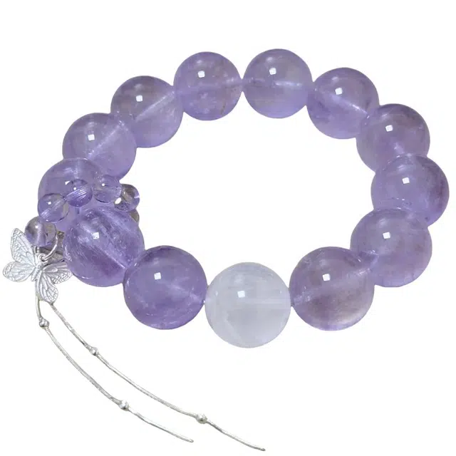 千叶珠宝 「紫梦蝶坠·银链珠」 紫蝴蝶结流苏梦幻优雅灵动格调精致轻奢高级感小众设计款#好运天然 紫水晶 手串 男女同款情侣款
