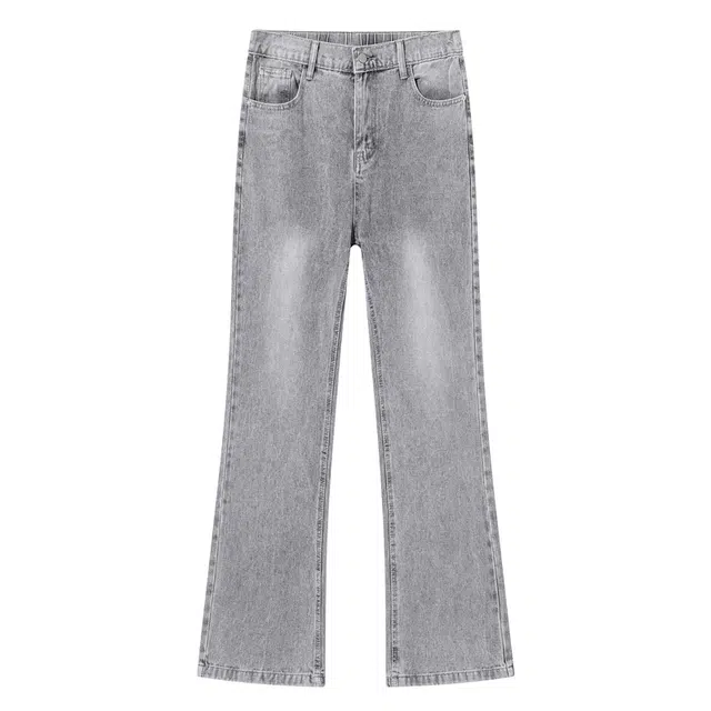 欧迪芬 美式日系复古重工水洗做旧废士简约纯色基础款显高弯刀裤高街柔软舒适高级休闲通勤百搭直筒显瘦微喇牛仔裤 男女同款