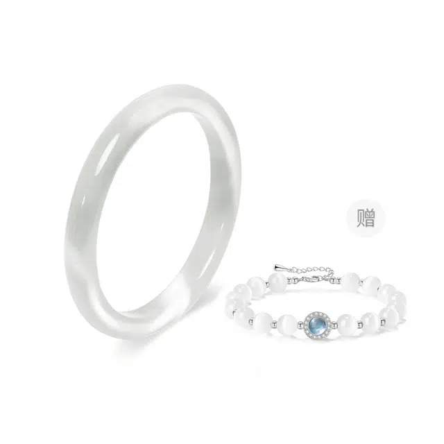 六桂福珠宝  白月光一步一响 新中式国风国潮复古汉服圆条美人镯叮当镯子精致素雅小众气质显白 福韵金 好运 玻璃猫眼 礼盒手镯 女款