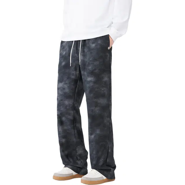 希越 美式扎染宽松垂感显瘦抽绳直筒阔腿脏脏休闲裤 男款