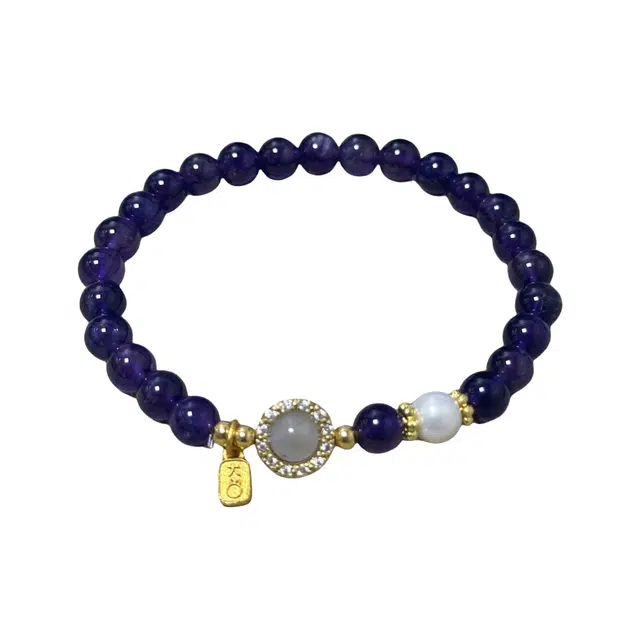 千叶珠宝 「紫宙星环·金徽缀玉」 优雅灵动神秘贵气福牌轻奢高级感小众设计款精致百搭#好运天然 紫水晶 手串 男女同款情侣款