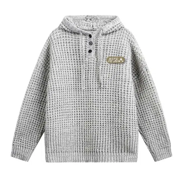 艾梵斯贝 美式复古潮流秋冬简约设计款日常通勤百搭高级感宽松休闲时尚慵懒风针织毛衣连帽情侣款卫衣 男女同款