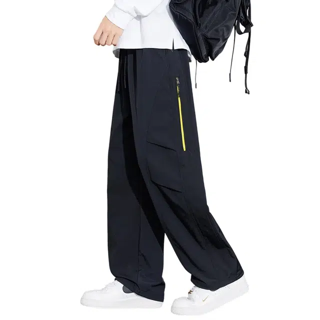 顶峰保罗 美式机能直筒潮牌登山阔腿运动裤无性别主义工装伞兵裤简约百搭宽松加肥加大弹力抽绳显高显瘦高街拖地垂感休闲裤 男女同款