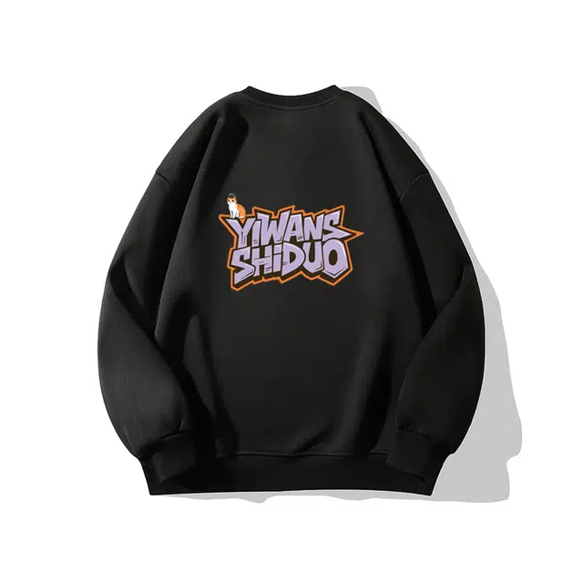 一碗士多 美式简约纯色小众高街百搭复古字母设计感宽松舒适日常通勤运动户外内搭个性圆领落肩袖卫衣 男女同款