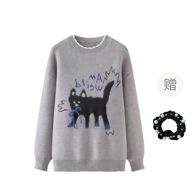 雾闪闪 田曦薇小猫同款提花软糯女韩系宽松显瘦百搭针织衫 女款