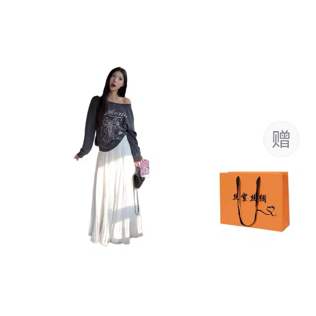 丝絮丝绸 斜肩设计感芭蕾风宽松一字肩露肩上衣卫衣 女款