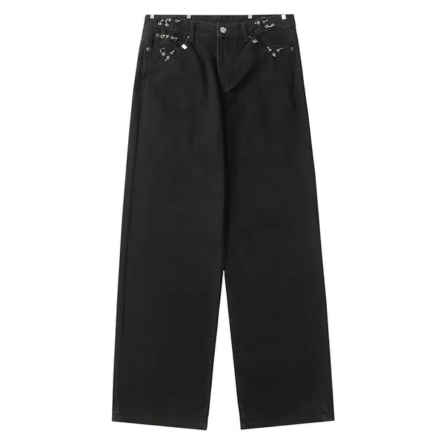 拾个壹先生 美式复古高街铆钉环扣宽松休闲百搭设计感长裤牛仔裤 男女同款