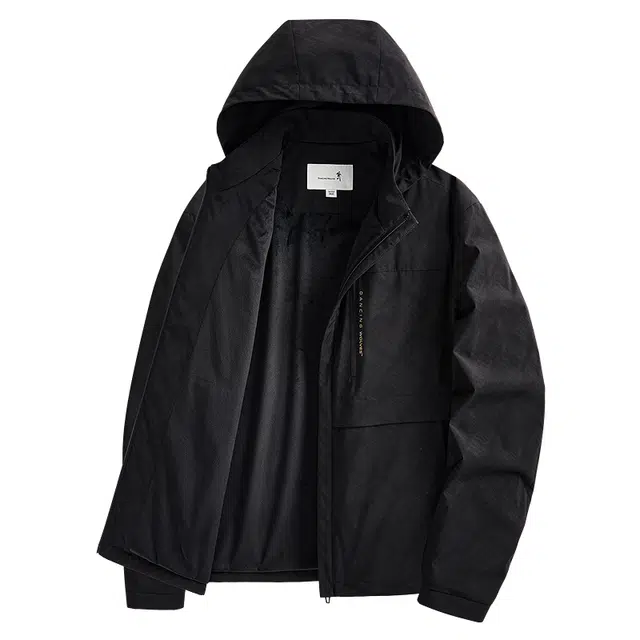 与狼共舞 暗纹满印加绒时尚连帽弹力舒暖柔顺通勤夹克外套 男款