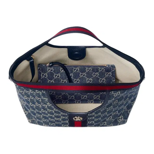 GUCCI GIGLIO Tote Bag Small Blue White