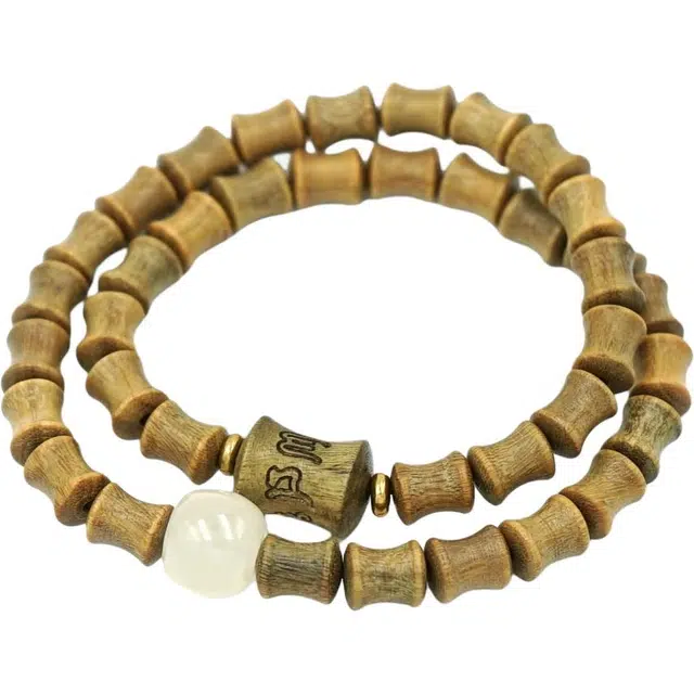 三檀小舍 新中式时来运转复古风六字守护节节高升考试考研上岸转运纳福蒸蒸日上檀木文玩佛珠竹节招财平安#好运 绿檀 手串 男女同款情侣款