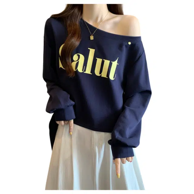 荟萃阁 露肩字母印花设计感下摆绑带长袖卫衣 女款