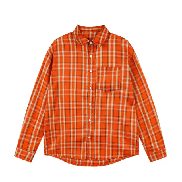 地界二 美式复古潮流学院风宽松百搭翻领格子外套衬衫 男女同款