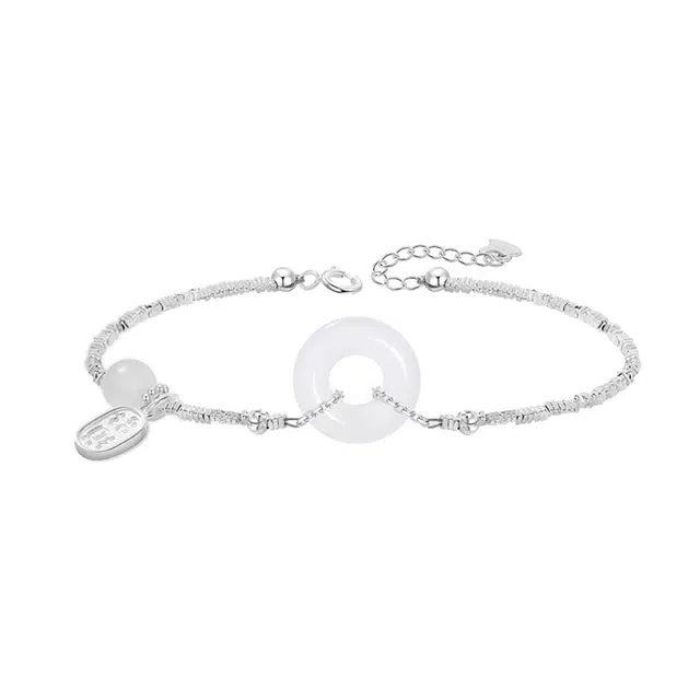 【S925银&碎碎冰平安扣】 雅谷 碎银几两 新中式福牌 福气转运珠 高级时尚百搭 礼盒告白甜蜜#好运天然 玉髓 手链 女款