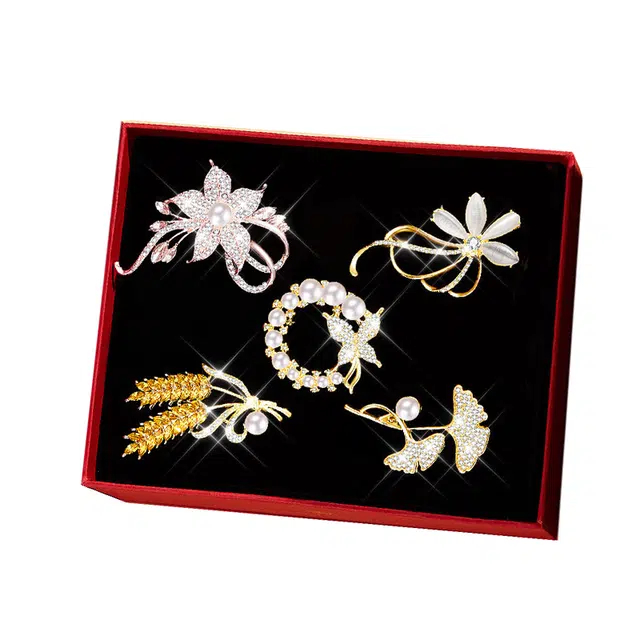 缔晶 森系精致时尚麦穗胸花配饰套装 轻奢优雅秋冬外套围巾百搭饰品 合金 胸针 女款