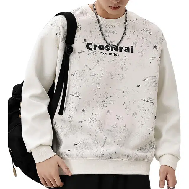 协协乐 美式重磅潮牌春秋季扎染宽松圆领上衣打底衫长袖百搭套头时尚印花小众设计款卫衣 男款