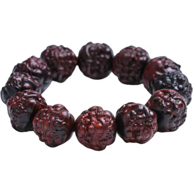 【招财进宝】 古木匠 手工雕刻文玩佛珠 时来运转 八方来财 吞金兽貔貅 礼盒款 六字箴言转运#好运 紫檀属 木作手串 男女同款情侣款